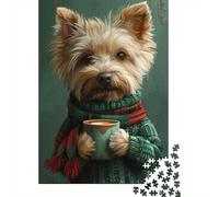 Perro Adorable con Taza Puzzle de 1000 Piezas para Adultos Papel Estilo Suéter Acogedor Puzzle para Toda la Familia Relajación Decoración Regalo 52x38cm/1000pcs