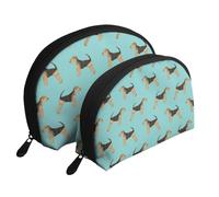 Perro Airedale Terrier, Bolsa de Maquillaje de Concha, Monedero pequeño para Mujer, Bolsa de artículos de tocador, Bolsa de cosméticos, 2 Piezas