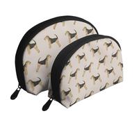 Perro Airedale Terrier, Bolsa de Maquillaje de Concha, Monedero pequeño para Mujer, Bolsa de artículos de tocador, Bolsa de cosméticos, 2 Piezas