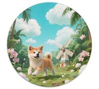 Perro Akita 1000 Piezas Puzzle Aliviar Estrés Mascotas Lindas Rompecabezas Circular Juegos De Puzzle Arte Regalos Regalos Niños (67.5x67.5cm)
