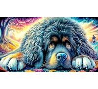 Perro Akita observando Peces koi Junto a una Cascada Puzzle de 1000 Piezas para niños - Juego Divertido & Estimulante para Adultos y Familia 38x52/1000pcs