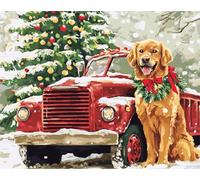 Perro Animal DIY Kit Manualidades Alfombra Golden Retriever Y Árbol De Navidad Manualidades Para Hacer Alfombras DIY Con Lienzo Impreso A Color,Juego De Tapiz De Ganchillo Y Bordado Pa 90x120cm