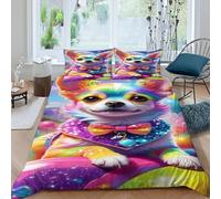 Perro arcoíris Funda Nordica Algodon 3 Piezas con Impresión En 3D Party UrbanPet con 2 Fundas De Almohada King（220x240cm） 100% Microfibra Ropa De Cama