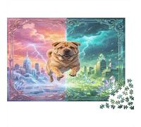 Perro Arrugado Escena Dividida Ciudad fantástica Puzzle de 1000 Piezas Puzzle para Adultos Papel Relajación Familia Decoración Regalo 52x38cm/1000pcs