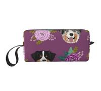 Perro Australiano Perro Pastor Australiano Floral, Bolsa de Maquillaje Bolsa de cosméticos Bolsa de artículos de tocador de Viaje portátil Bolsa de Maquillaje