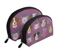 Perro Australiano Perro Pastor Australiano Floral, Bolsa de Maquillaje de Concha, Monedero pequeño para Mujer, Bolsa de artículos de tocador, Bolsa de cosméticos, 2 Piezas