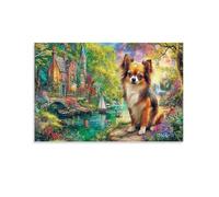 Perro bajo la luna Garden Individual Corgi Camino de la Selva Encantada Impresiones De Arte Para Pared Regalo Para Ella/Eli Unico Lienzo Decorativo Sala De Estar Pared De Galería 12x18inch(30x45cm)