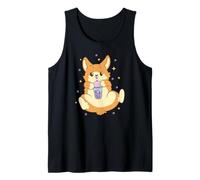 Perro Bebiendo té de Burbujas Kawaii Lindo Divertido Camiseta sin Mangas
