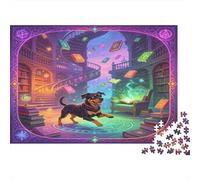 Perro Biblioteca Mágica Puzzle de 1000 Piezas Juego de Puzzle 1000 Piezas Papel para Adultos Sala de Libros Fantástica Mejora la Atención Interacción Familiar Decoración Regalo 70x50cm/1000pcs