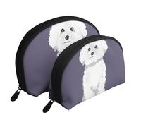Perro Bichón Frisé Blanco, Bolsa de Maquillaje de Concha, Monedero pequeño para Mujer, Bolsa de artículos de tocador, Bolsa de cosméticos, 2 Piezas