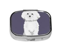 Perro Bichón Frisé Blanco, Pastillero cuadrado para bolsillo o monedero, pequeño contenedor de pastillas, organizador de pastillas de viaje