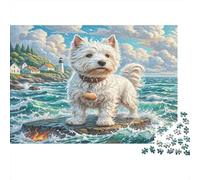 Perro Blanco en la Costa Puzzle de 1000 Piezas Puzzle para Adultos Papel Paisaje costero Relajante Fomenta concentración Familiaridad Decoración Regalo 52x38cm/1000pcs