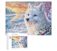 Perro Blanco en la Pared de ladrillo en el Bosque nevado Puzzle 500 Piezas para Familia Noche De Puzzle Resolución De Problemas Regalo para Unión Familiar 500 PCS