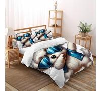 Perro Blanco Funda Nordica Algodon 3 Piezas con Impresión En 3D Animal Print con Funda Almohada Double(200x200cm) Microfibra Juego De Cama para para Adultos Y Niñas