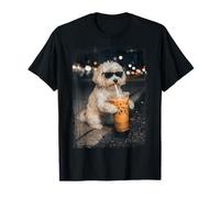 Perro Blanco maltés Esponjoso disfrutando de café Helado a Medianoche Camiseta