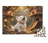Perro Blanco Puzzle de 1000 Piezas Papel para Adultos Escena de Casa en Árbol Bosque de Cuento Puzzle para Toda la Familia Relajación Hogar Regalo 70x50cm/1000pcs