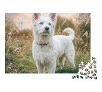 Perro Blanco Puzzle para Adultos Puzzle de 1000 Piezas Campo Tranquilo Decoración Hogar Regalo 38x26cm/1000pcs