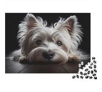 Perro Blanco Suelo de Madera Tranquilo Puzzle de 1000 Piezas Papel para Adultos Relajación Hogar 52x38cm/1000pcs