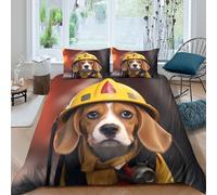 Perro Bombero Divertido 3D Impreso Funda de edredón Microfibra decoración Dormitorio Conjunto de Cama Bombero para Adultos jóvenes Regalo King（220x240cm）