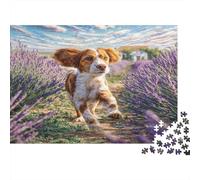 Perro Bonito Rompecabezas clásico de cartón de Cavalier King Charles Spaniel Corriendo por Lavanda, Estimulante Mental Apto para Principiantes 38x26cm/1000 Piezas