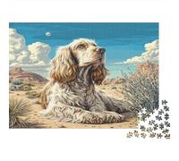 Perro Bonito Rompecabezas clásico de cartón de Cavalier King Charles Spaniel en el Desierto al Atardecer, Entretenimiento Interactivo contra el aburrimiento 70x50cm/1000 Piezas