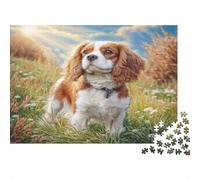 Perro Bonito Rompecabezas clásico de cartón de Cavalier King Charles Spaniel en Prado, Entretenimiento Interactivo contra el aburrimiento 38x26cm/1000 Piezas