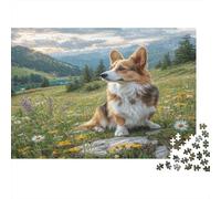 Perro Bonito Rompecabezas clásico de cartón de Corgi Sentado en Prado de montaña, Regalo Coleccionable de Amigo Invisible 70x50cm/1000 Piezas