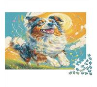Perro Bonito Rompecabezas clásico de cartón de Pastor Australiano Saltando en Cielo Abstracto Vibrante, Regalo de Entrenamiento Cerebral para Adultos 70x50cm/1000 Piezas