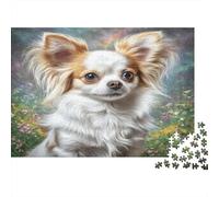 Perro Bonito Rompecabezas de Papel de Chihuahua de Pelo Largo en Campo de Flores Coloridas, Entretenimiento contra el aburrimiento, Regalo Coleccionable 52x38cm/1000 Piezas