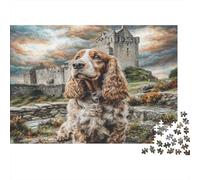 Perro Bonito Rompecabezas de Papel de Cocker Spaniel Junto a Castillo de Piedra en el Campo, Regalo Coleccionable para Combatir el aburrimiento 52x38cm/1000 Piezas
