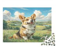 Perro Bonito Rompecabezas de Papel de Corgi Sentado en Valle Verde exuberante, Set de Regalo de Amigo Invisible Estimulante Mental 70x50cm/1000 Piezas
