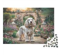 Perro Bonito Rompecabezas de Papel Grueso de Cocker Spaniel en Camino de jardín Junto a Arco de Piedra, para Personas Mayores, Relajante Regalo de Amigo Invisible 52x38cm/1000 Piezas