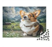 Perro Bonito Rompecabezas de Papel Grueso de Corgi Sentado en un Prado de montaña, Regalo de Rompecabezas Relajante 52x38cm/1000 Piezas