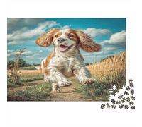 Perro Bonito Rompecabezas de Papel Reciclado de Cocker Spaniel Corriendo en un Campo Abierto, Regalo navideño desafiante 52x38cm/1000 Piezas