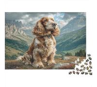 Perro Bonito Rompecabezas de Papel Reciclado de Cocker Spaniel Sentado en Valle montañoso, Regalo Coleccionable para Adultos 38x26cm/1000 Piezas