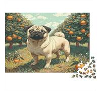 Perro Bonito Rompecabezas de Papel Reciclado de Pug en huerto de Naranjas, Regalo Coleccionable para Adultos 52x38cm/1000 Piezas