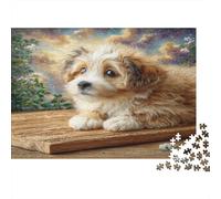 Perro Bonito Rompecabezas DIY de Papel Premium de Cachorro Peludo en Tablas de Madera, diversión en Juego Familiar 52x38cm/1000 Piezas