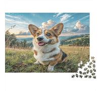 Perro Bonito Rompecabezas Premium de cartón de Corgi Sentado en Prado de Hierba, Regalo desafiante para niños en Familia 52x38cm/1000 Piezas