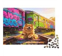 Perro Bonito Tren Graffiti Puzzle de 1000 Piezas Puzzle para Adultos Papel Puzzle para Toda la Familia Arte Urbano Relajación Decoración Hogar Regalo 38x26cm/1000pcs
