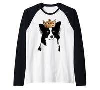 Perro Border Collie con Corona Camiseta Manga Raglan