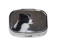 Perro Border Collie Manchado Nieve, Pastillero cuadrado para bolsillo o monedero, pequeño contenedor de pastillas, organizador de pastillas de viaje