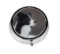 Perro Border Collie Manchado Nieve, Pastillero, Pastillero redondo Pequeño contenedor de pastillas Organizador de pastillas de viaje
