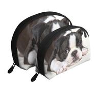 Perro Boston Terrier, Bolsa de Maquillaje de Concha, Monedero pequeño para Mujer, Bolsa de artículos de tocador, Bolsa de cosméticos, 2 Piezas