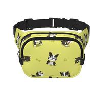 Perro Boston Terrier de Dibujos Animados,Riñonera Cuadrada de Doble Capa, Bolso de Viaje, Bolso Informal para el Pecho.