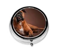 Perro Boxer Acostado Genial, Pastillero, Pastillero redondo Pequeño contenedor de pastillas Organizador de pastillas de viaje