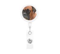 Perro bóxer con cara triste,Portatarjetas retráctil, portatarjetas enrollable con clip para identificación y pinza de cocodrilo.