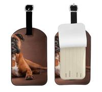 Perro bóxer tranquilo y mentiroso,Etiquetas de equipaje de cuero sintético con nombre, etiquetas de viaje duraderas, 2 unidades