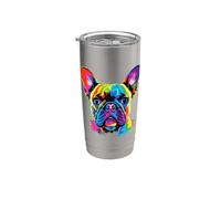 Perro Bulldog Francés Colorido Pop Art Arco Iris Colores Vaso térmico de acero inoxidable de doble pared