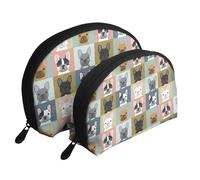 Perro Bulldog Francés con Patrón De Retratos, Bolsa de Maquillaje de Concha, Monedero pequeño para Mujer, Bolsa de artículos de tocador, Bolsa de cosméticos, 2 Piezas