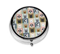 Perro Bulldog Francés Con Patrón De Retratos, Pastillero, Pastillero redondo Pequeño contenedor de pastillas Organizador de pastillas de viaje